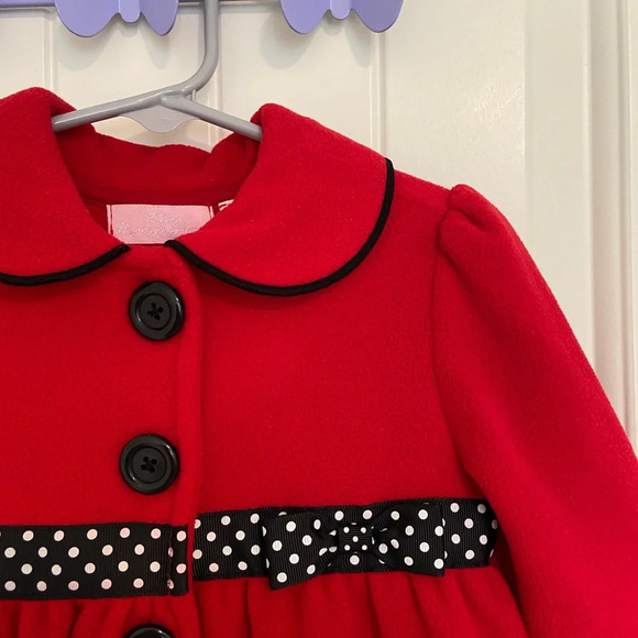 NWOT | Kids Headquarters red black‎ polka dot ruffle buttoned coat — 18 months - Picture 2 of 6
